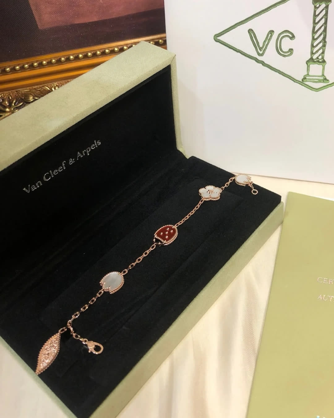 Van Cleef & Arpels Gold Tone Ladybug and Flower Earrings